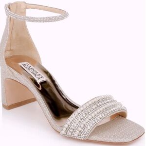 Badgley Mischka Embellished Rose Silver Heels